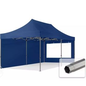   TP 3x6m összecsukható 750N acél vázas pavilon, 2 db oldalfallal - kék