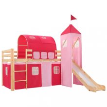   VID fenyőfa gyermek ágykeret csúszdával/létrával rózsaszín 97x208 cm