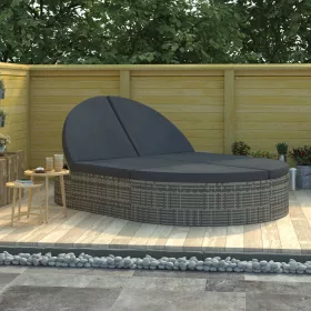    2 személyes szürke polyrattan kerti napozóágy párnával