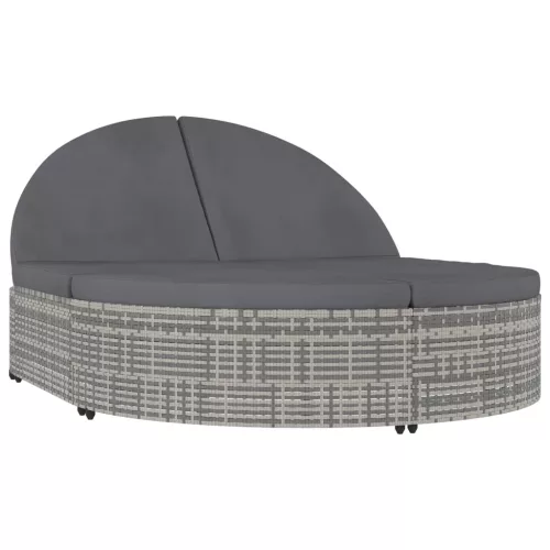  2 személyes szürke polyrattan kerti napozóágy párnával