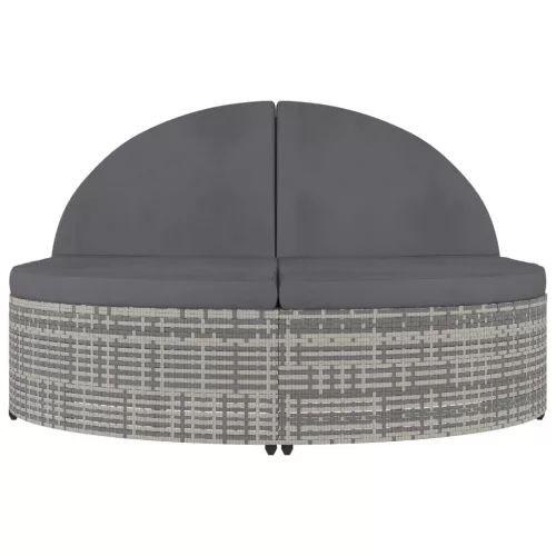  2 személyes szürke polyrattan kerti napozóágy párnával