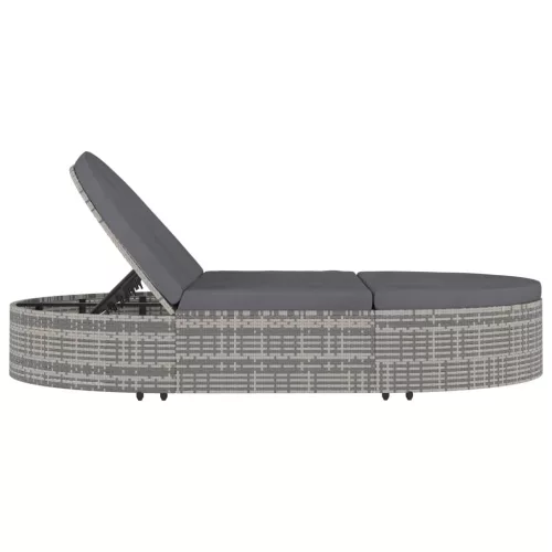  2 személyes szürke polyrattan kerti napozóágy párnával