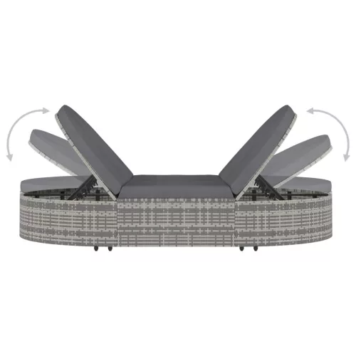  2 személyes szürke polyrattan kerti napozóágy párnával