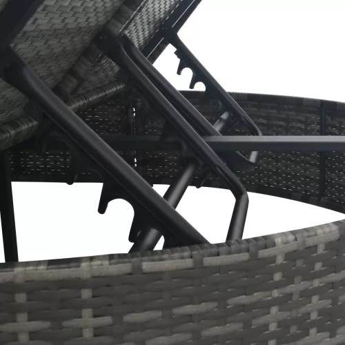  2 személyes szürke polyrattan kerti napozóágy párnával