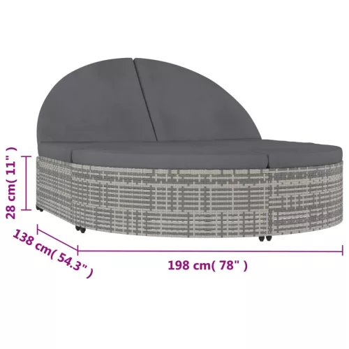  2 személyes szürke polyrattan kerti napozóágy párnával