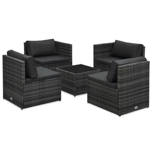  5-részes szürke polyrattan kerti ülőgarnitúra párnákkal