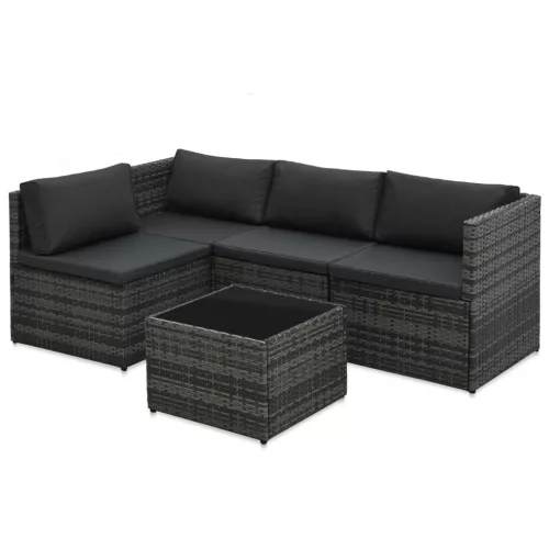  5-részes szürke polyrattan kerti ülőgarnitúra párnákkal