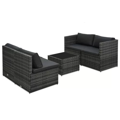  5-részes szürke polyrattan kerti ülőgarnitúra párnákkal