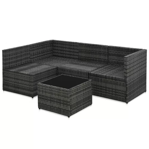  5-részes szürke polyrattan kerti ülőgarnitúra párnákkal
