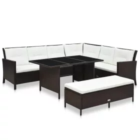    3-részes barna polyrattan kerti bútorgarnitúra párnákkal