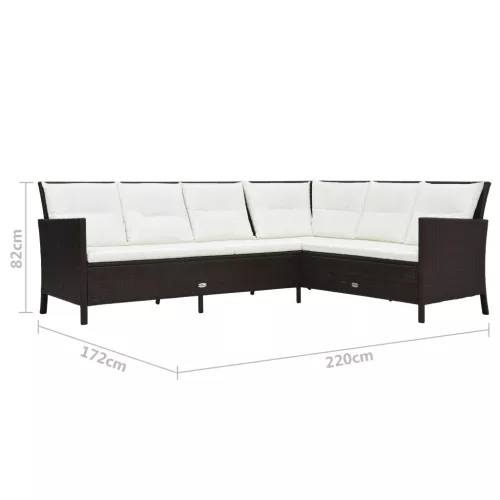  3-részes barna polyrattan kerti bútorgarnitúra párnákkal