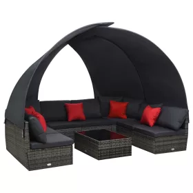    9 részes antracitszürke kerti polyrattan ülőgarnitúra párnákkal