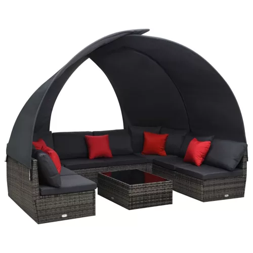  9 részes antracitszürke kerti polyrattan ülőgarnitúra párnákkal