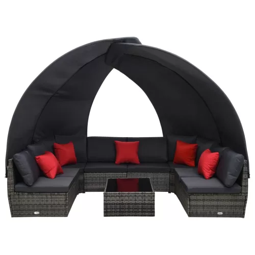  9 részes antracitszürke kerti polyrattan ülőgarnitúra párnákkal