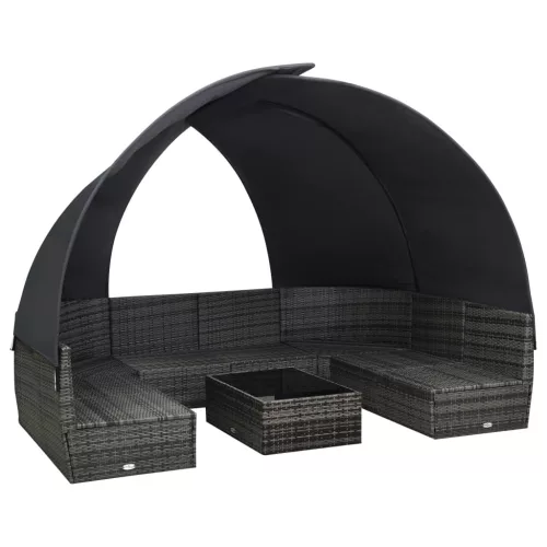  9 részes antracitszürke kerti polyrattan ülőgarnitúra párnákkal
