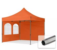   Professional összecsukható sátrak PREMIUM 350g/m2 ponyvával, acélszerkezettel, 2 oldalfallal, hagyományos ablakkal - 3x3m narancssárga