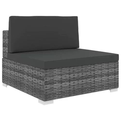  szürke moduláris polyrattan középső kanapé párnákkal