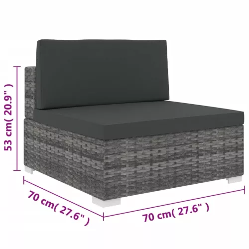  szürke moduláris polyrattan középső kanapé párnákkal