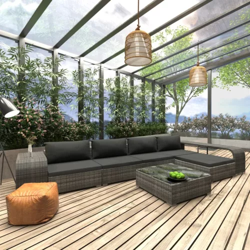  8 részes szürke polyrattan kerti bútorszett párnákkal