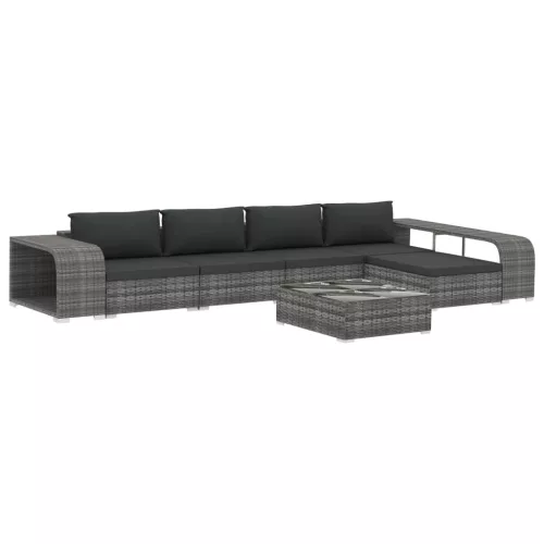  8 részes szürke polyrattan kerti bútorszett párnákkal