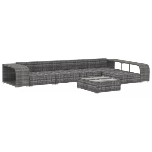  8 részes szürke polyrattan kerti bútorszett párnákkal