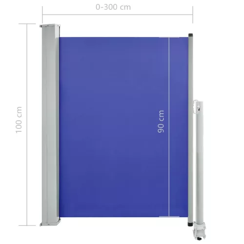  kék behúzható oldalsó teraszi napellenző 100 x 300 cm