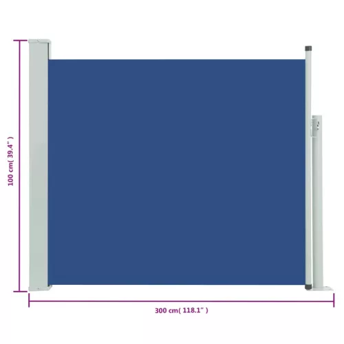  kék behúzható oldalsó teraszi napellenző 100 x 300 cm