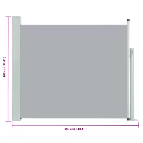  szürke kihúzható oldalsó teraszi napellenző 100 x 300 cm