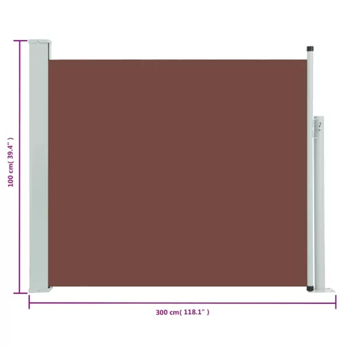  barna behúzható oldalsó teraszi napellenző 100 x 300 cm