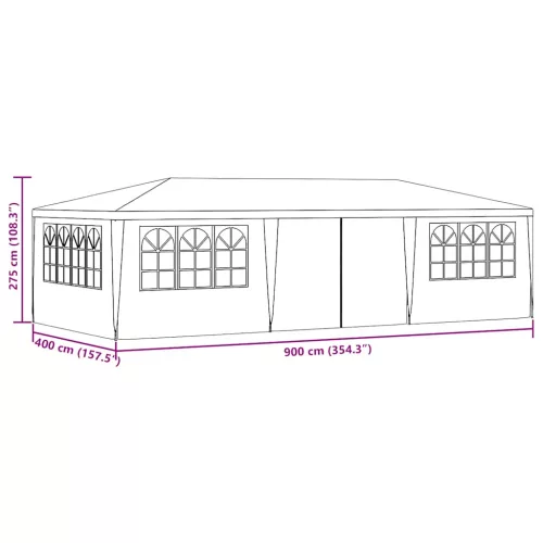  kék rendezvénysátor oldalfalakkal 4 x 9 m 90 g/m²