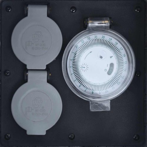  szürke poligyanta kerti 2 foglalatos aljzat időzítővel