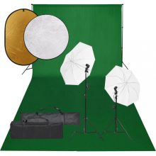   VID fotóstúdió-felszerelés lámpákkal, zöld háttérrel [600x300 cm] és reflektorral