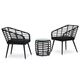  3-darabos fekete polyrattan bisztrószett