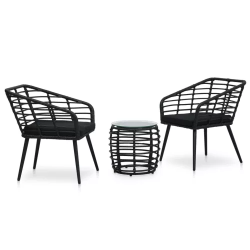  3-darabos fekete polyrattan bisztrószett