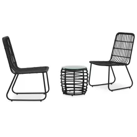  3-darabos fekete polyrattan bisztrószett