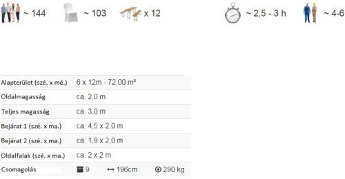 TP 6x12m erősített rendezvénysátor, PVC 750 - fehér-szürke