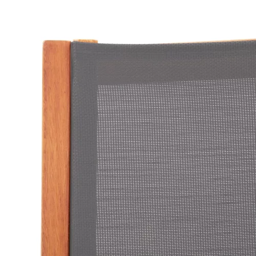  szürke tömör eukaliptuszfa és textilén kerti szék lábtartóval