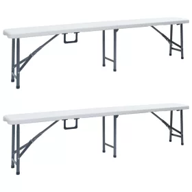  2 db fehér összecsukható HDPE kerti pad 180 cm