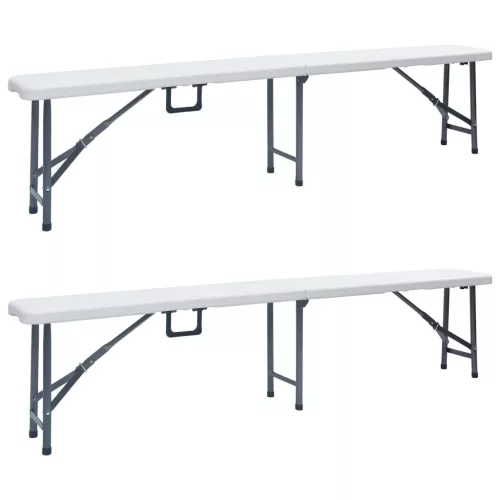  2 db fehér összecsukható HDPE kerti pad 180 cm