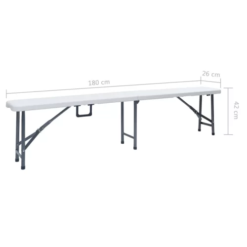  2 db fehér összecsukható HDPE kerti pad 180 cm