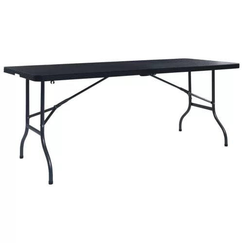  fekete HDPE rattan szerű összecsukható kerti asztal 180x75x72cm