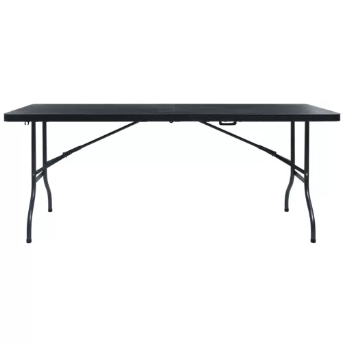  fekete HDPE rattan szerű összecsukható kerti asztal 180x75x72cm