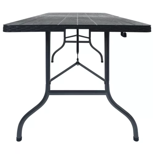  fekete HDPE rattan szerű összecsukható kerti asztal 180x75x72cm