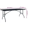  fekete HDPE rattan szerű összecsukható kerti asztal 180x75x72cm