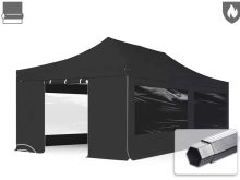   Professional összecsukható sátor PROFESSIONAL 620g/m2 tűzálló ponyvával, alumínium szerkezettel, 4 oldalfallal, panoráma ablakkal - 4x8m fekete
