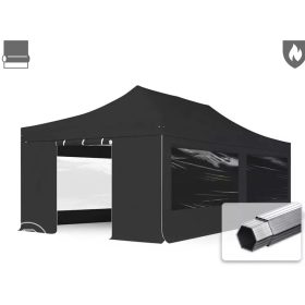   TP 4x8m összecsukható 850N alumínium pavilon, 4 db oldalfallal, tűzálló - fekete