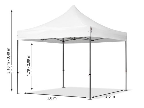 TP 3x3m összecsukható 800N acél pavilon, 4 db oldalfallal, ablak nélkül,  tűzálló - fekete