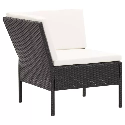  6-részes fekete polyrattan kerti bútorszett párnákkal