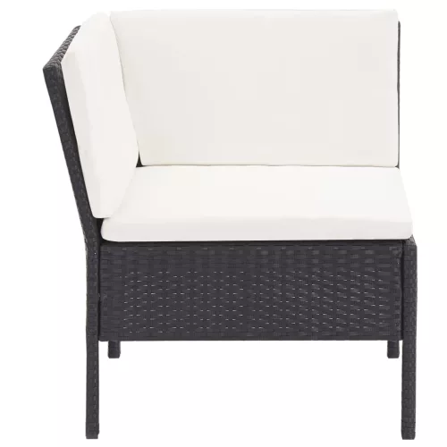  6-részes fekete polyrattan kerti bútorszett párnákkal