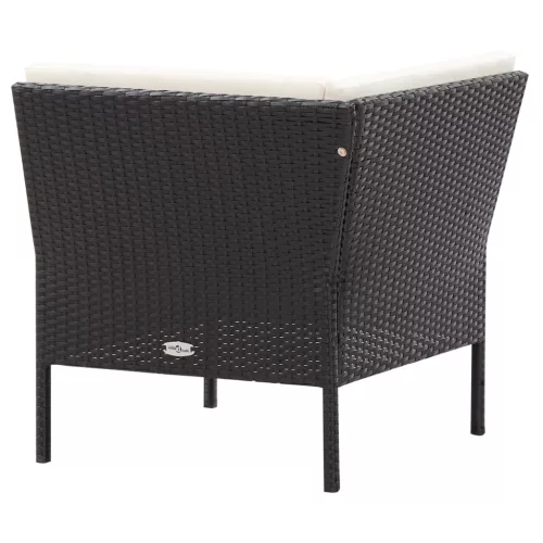  6-részes fekete polyrattan kerti bútorszett párnákkal